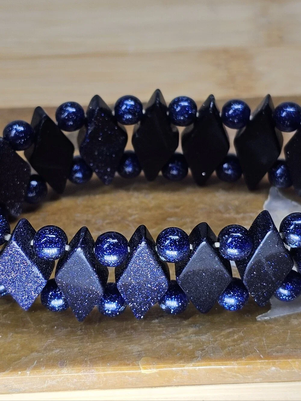 Midnight-Blue Goldstone Sparkling Gemstone Stretch Bracelet Vintage